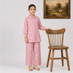 Girls Peach Pink Digital Printed Chiffon 3 Piece Suit | Lamtar Kids