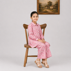 Girls Peach Pink Digital Printed Chiffon 3 Piece Suit | Lamtar Kids