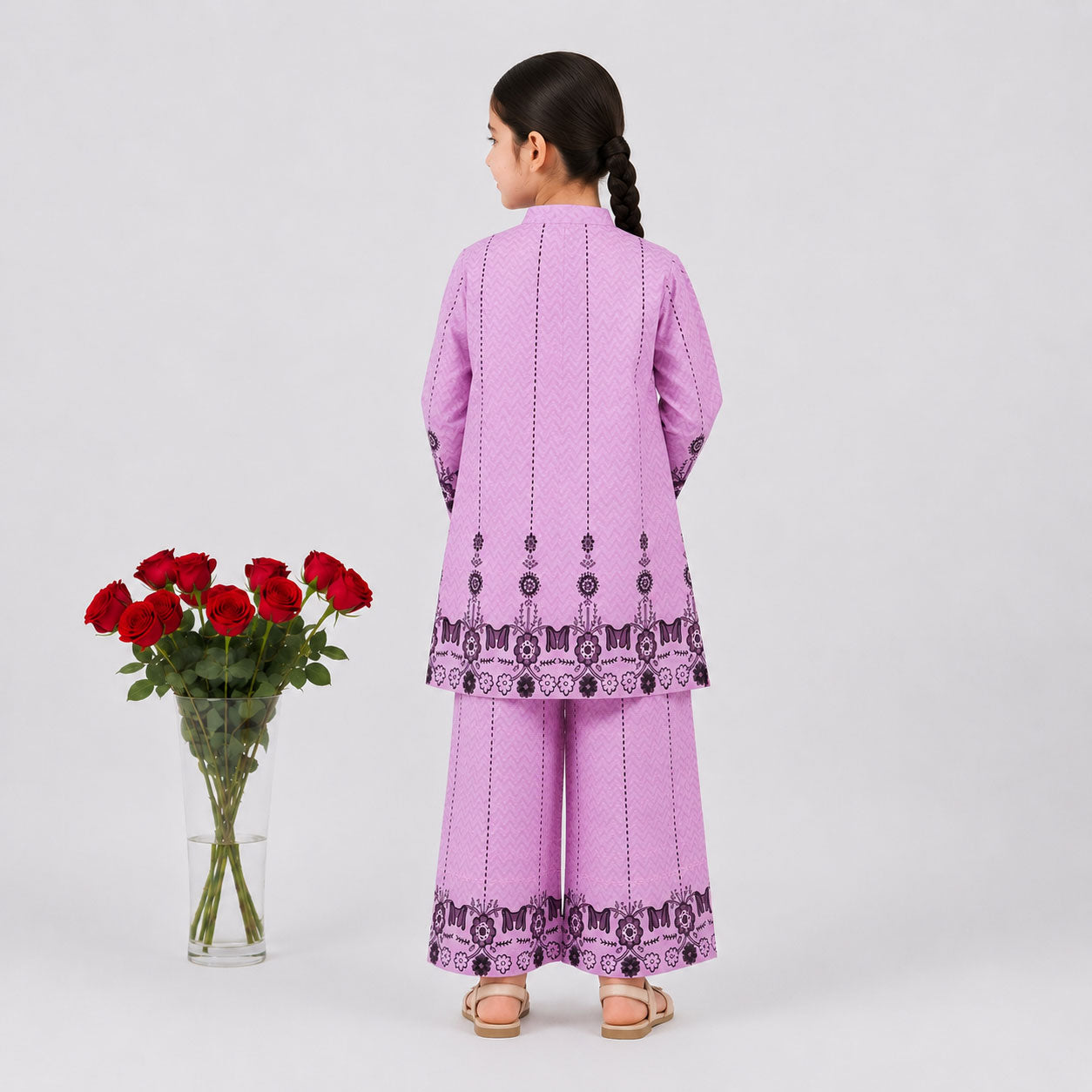 Lavender Purple Digital Printed Chiffon Girls Suit Age 4-10 Year | Lamtar Kids