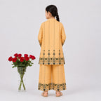 Girls Honey Mustard Digital Printed Chiffon Suit | Lamtar Kids