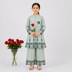 Sage Green Digital Printed Chiffon Girls Suit | 4–10 Years | Lamtar Kids