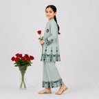 Sage Green Digital Printed Chiffon Girls Suit | 4–10 Years | Lamtar Kids