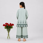 Sage Green Digital Printed Chiffon Girls Suit | 4–10 Years | Lamtar Kids