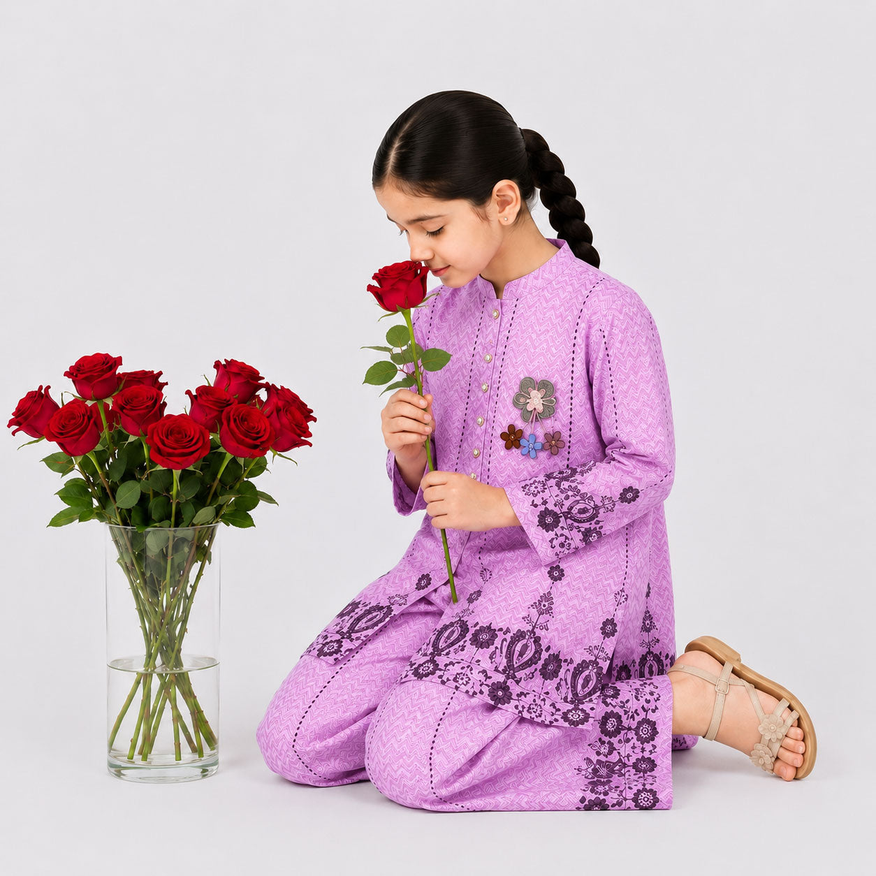 Lavender Purple Digital Printed Chiffon Girls Suit Age 4-10 Year | Lamtar Kids