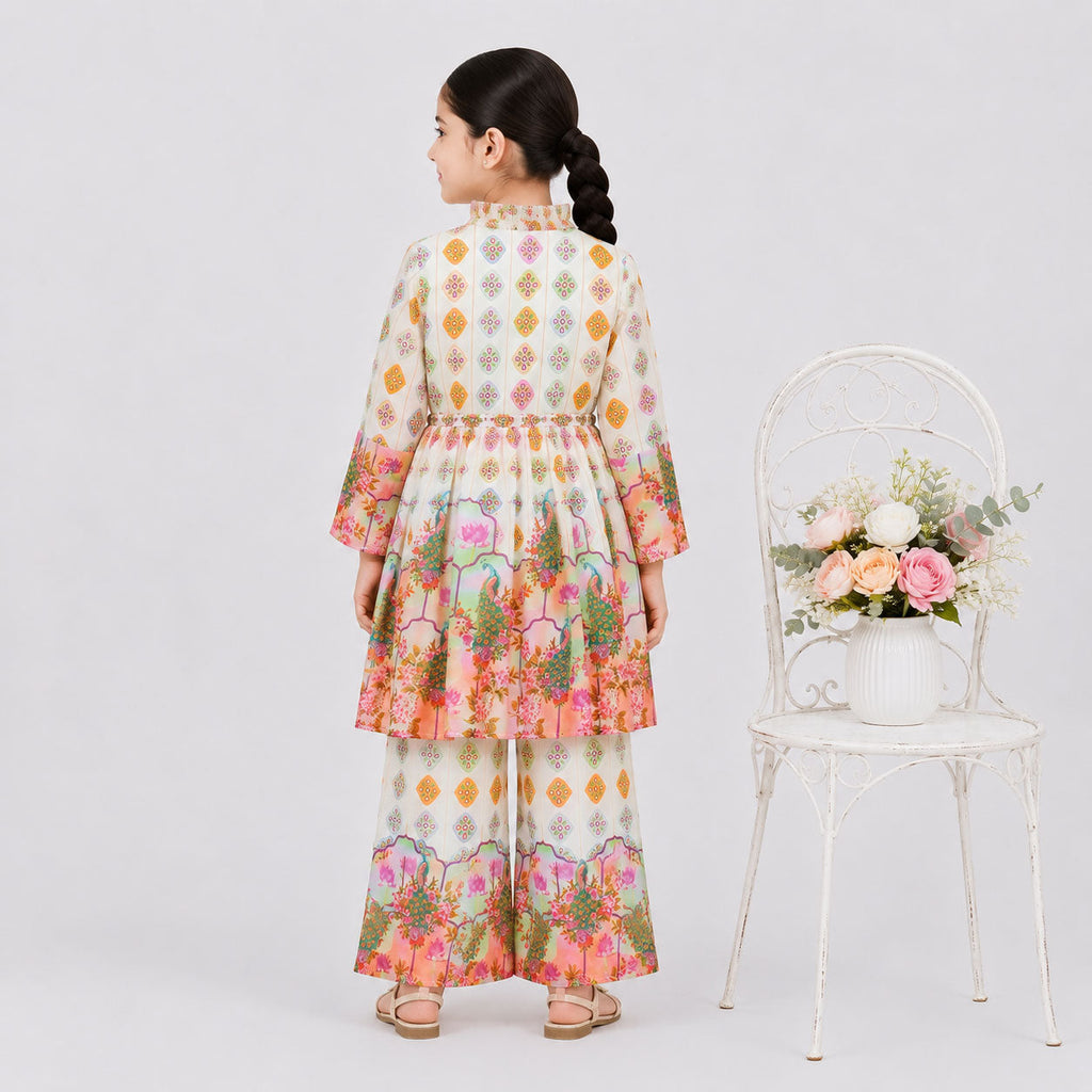 Girls Digital Printed Chiffon Frock Style 2 Piece Suit | Frock & Plazo Style Bottom | 4–10 Years | Lamtar Kids