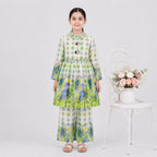 Girls Green Digital Printed Chiffon Frock  2 Piece Suit | Floral Printed Frock & Trouser | 4–10 Years | Lamtar Kids
