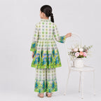 Girls Green Digital Printed Chiffon Frock  2 Piece Suit | Floral Printed Frock & Trouser | 4–10 Years | Lamtar Kids