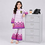 Girls Digital Printed Chiffon Suit – Pink Purple Floral Kids Outfit| Lamtar Kids