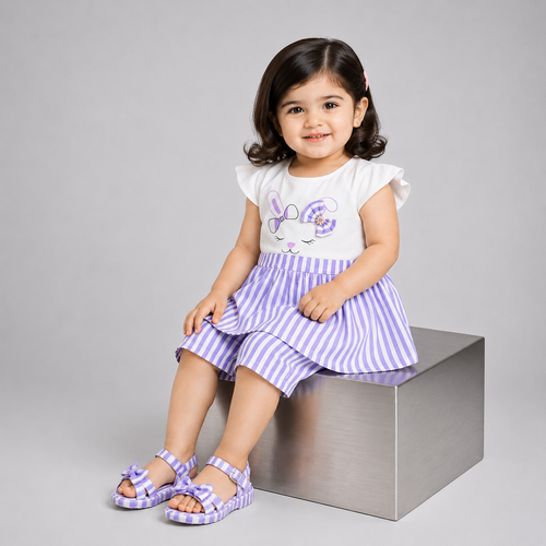 Baby Girls Purple Bunny Soft Cotton 2 Piece Summer Dress Set | Lamtar Kids