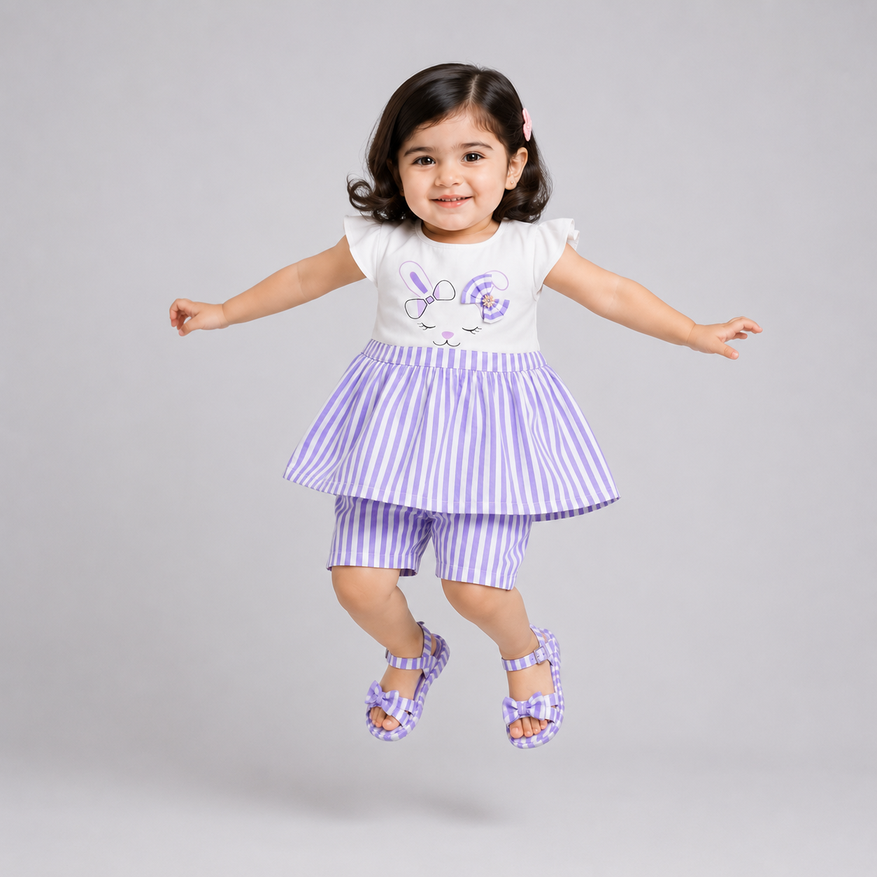 Baby Girls Purple Bunny Soft Cotton 2 Piece Summer Dress Set | Lamtar Kids