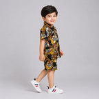 Mustard Printed Linen Summer Shirt & Shorts Set for Boys (1–4 Years)  | Lamtar Kids