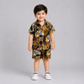 Mustard Printed Linen Summer Shirt & Shorts Set for Boys (1–4 Years)  | Lamtar Kids