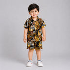 Mustard Printed Linen Summer Shirt & Shorts Set for Boys (1–4 Years)  | Lamtar Kids