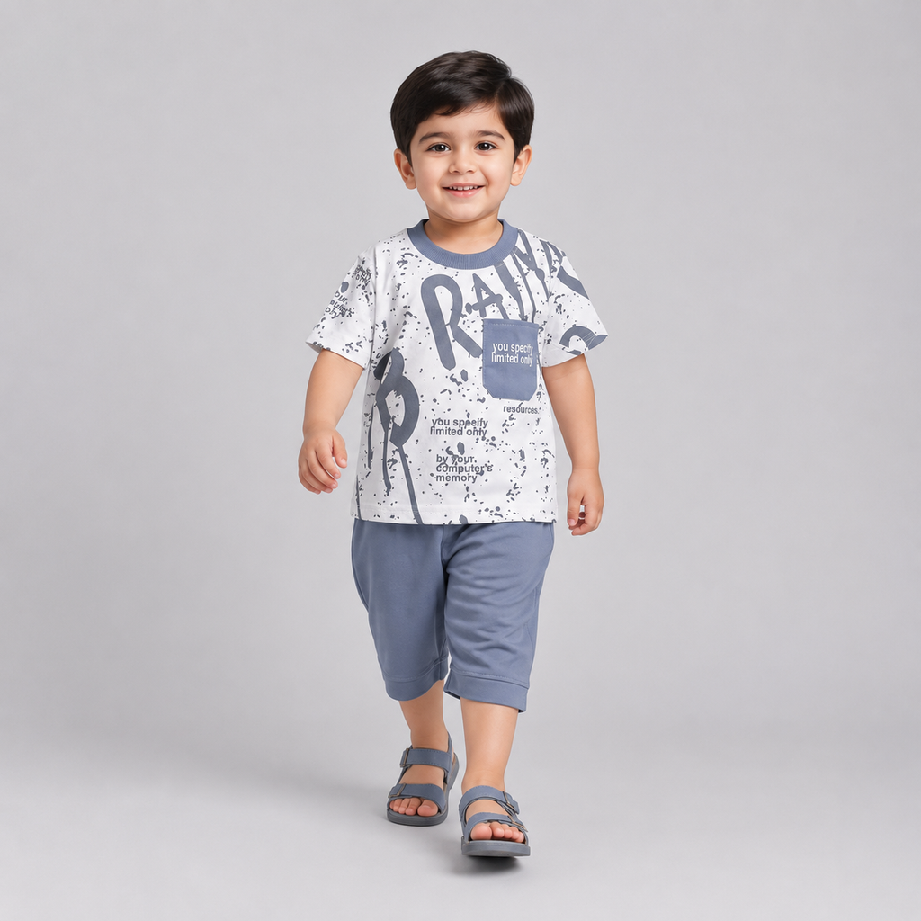 Boys White & Grey Jersey 2 Piece Summer Suit | 1–4 Years | Lamtar Kids