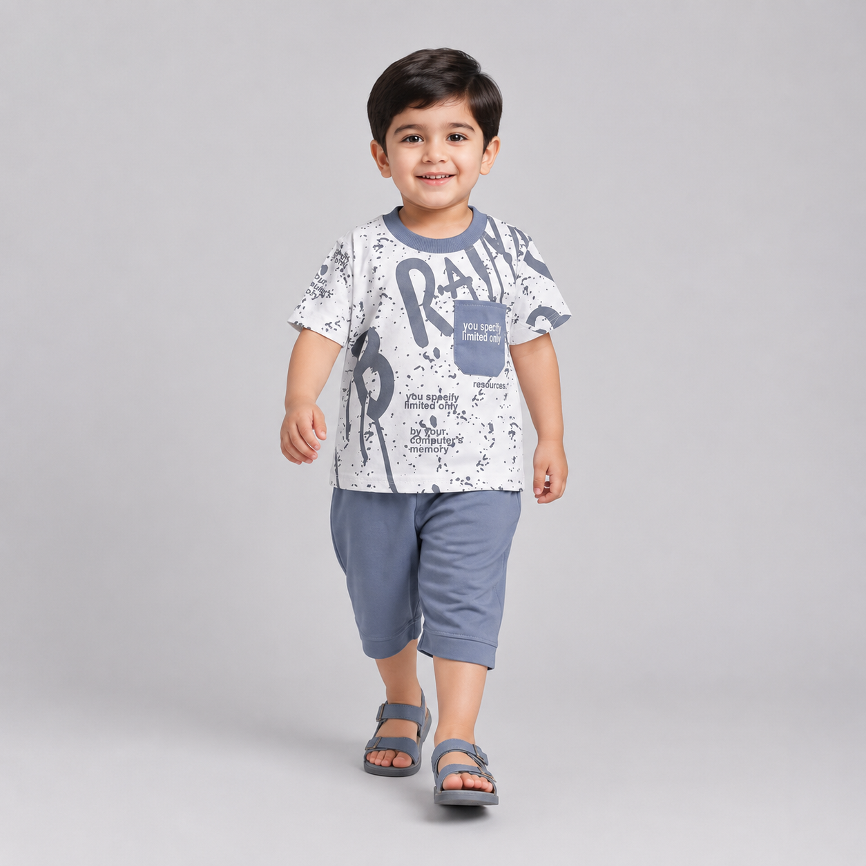 Boys White & Grey Jersey 2 Piece Summer Suit | 1–4 Years | Lamtar Kids