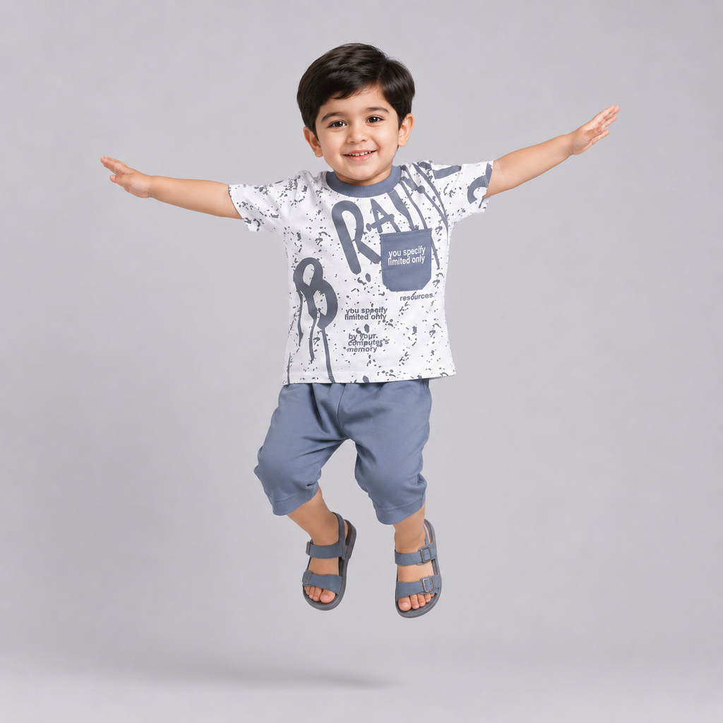 Boys White & Grey Jersey 2 Piece Summer Suit | 1–4 Years | Lamtar Kids