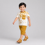 Boys Mustard Jersey 2 Piece Summer Outfit | Soft Printed T-Shirt & Shorts | 1–4 Years | Lamtar Kids