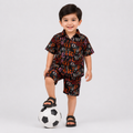 Boys Linen Alphabet Printed Short Suit – Black Red Kids Summer Outfit | Lamtar Kids