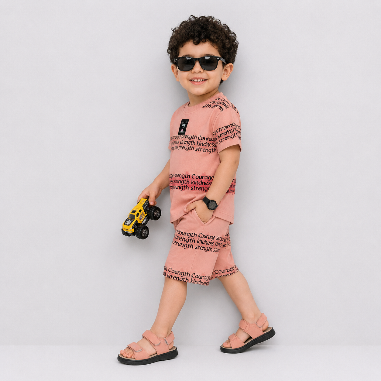 Boys Peach Jersey Short Suit – Kids Summer Outfit | Lamtar Kids