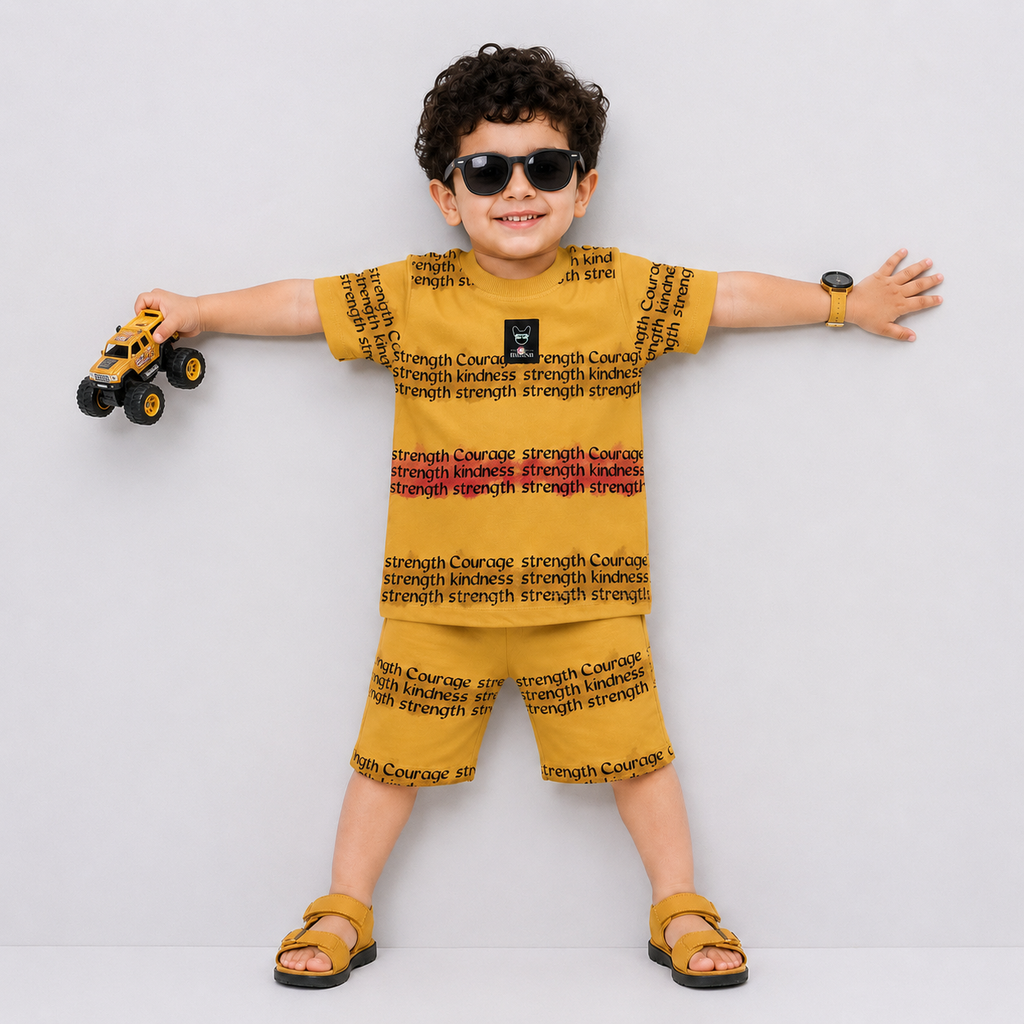 Boys Jersey Strength Short Suit – Mustard | Lamtar Kids