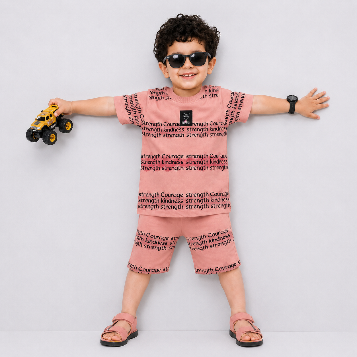 Boys Peach Jersey Short Suit – Kids Summer Outfit | Lamtar Kids