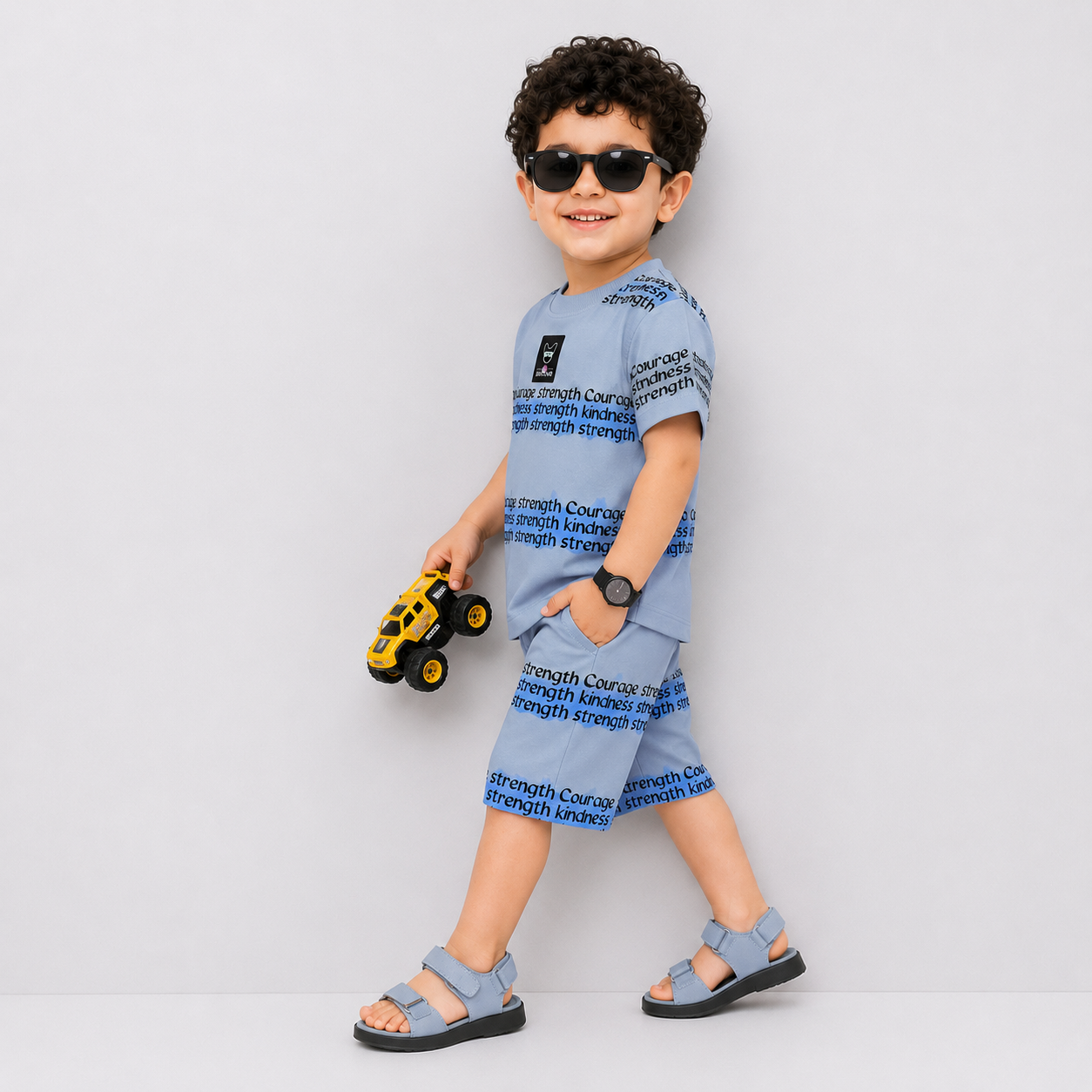 Boys Strength Print Jersey Short Suit – Gray | Lamtar Kids