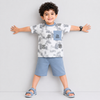 Boys Gray White Printed Short Suit – Kids Casual Wear | Lamtar Kids