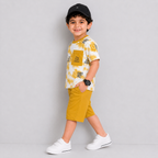 Boys Jersey Printed Short Suit – Mustard White | Lamtar Kids