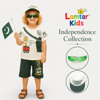 Boys Malai Jersey Independence Outfit – Giraffe Print White Green Summer Set | Lamtar Kids