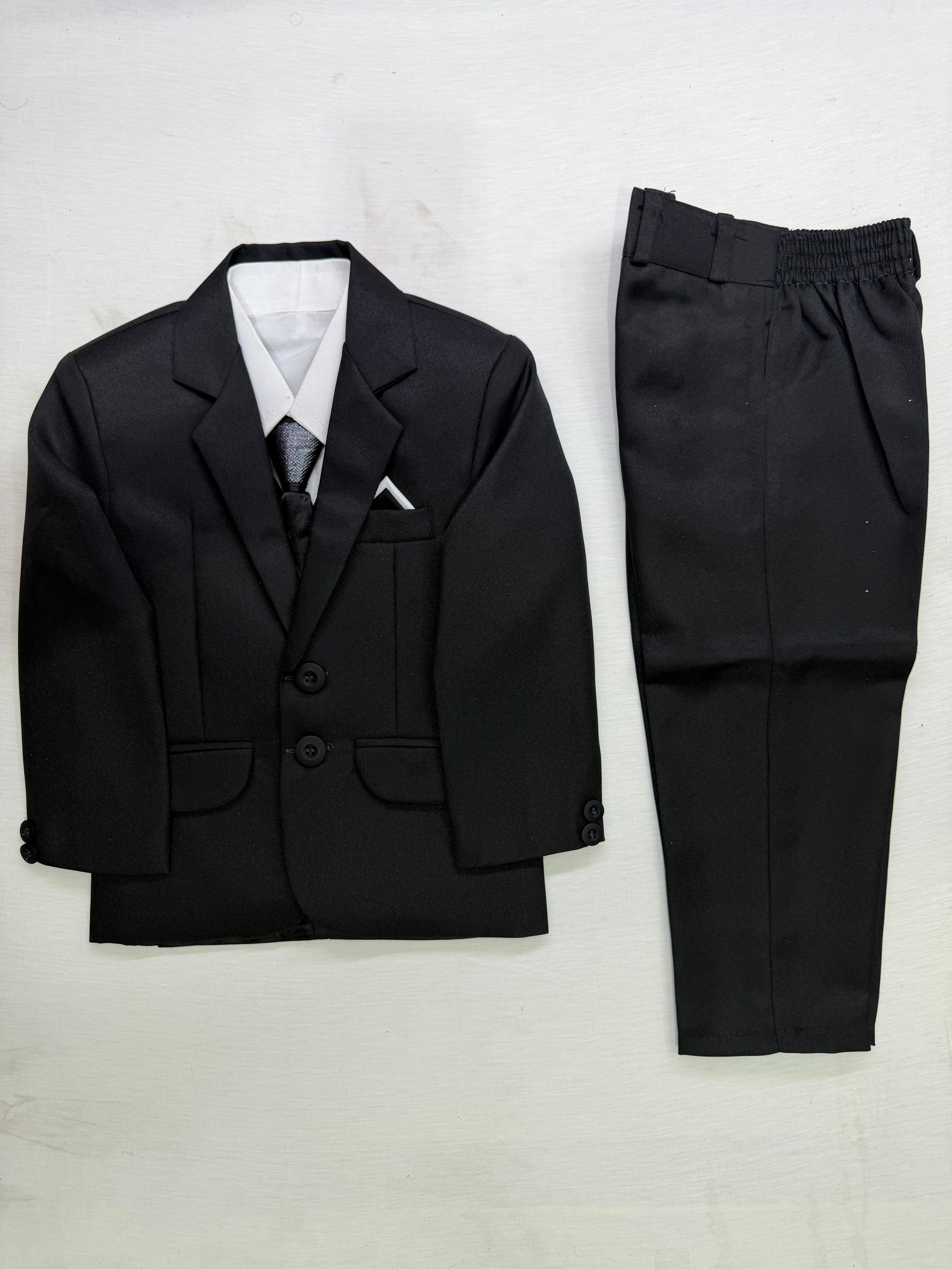 Boys 4 Piece Premium  Black Coat Pant Suit – 4-7 Years