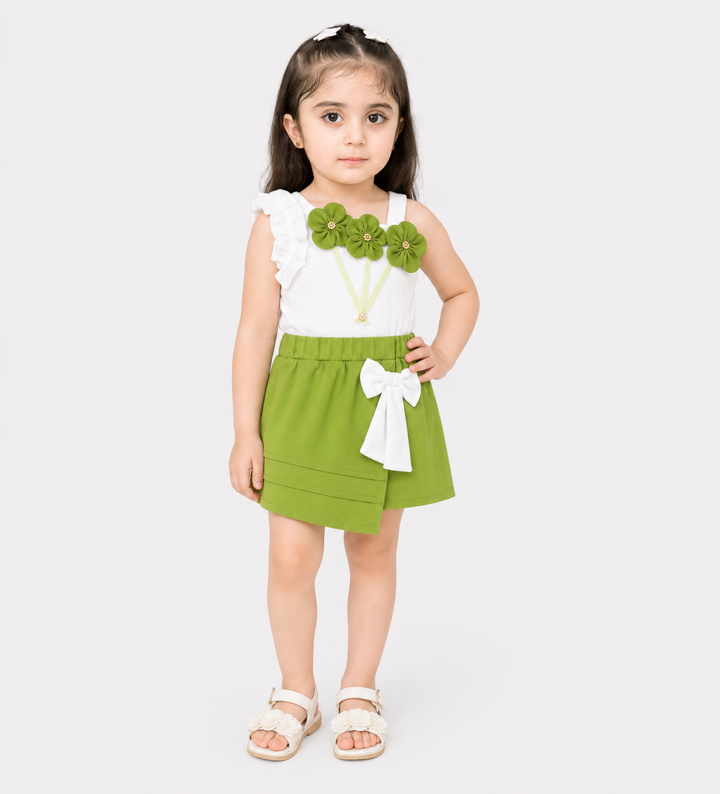 Girls Premium Jersey 2-Piece Floral Top & Skirt Set | Lamtar Kids