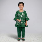 Baby Girl All-Green Embroidered Azadi Suit with Matching Bag (1-4 Years)