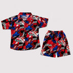 Red Graphic Linen Boys 2 Piece Summer Outfit 1 To 4 Years | Lamtar Kids