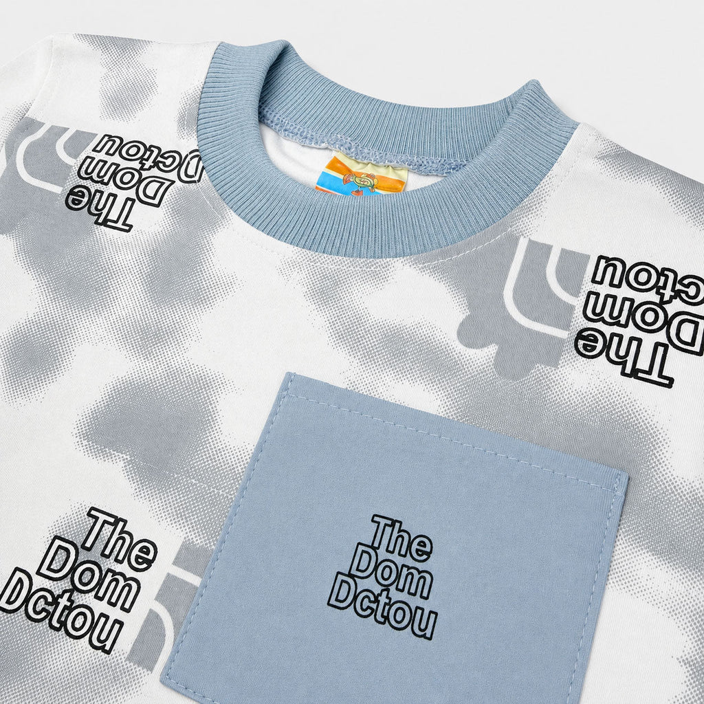 Boys Gray White Printed Short Suit – Kids Casual Wear | Lamtar Kids