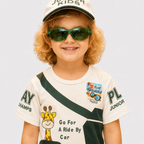 Boys Malai Jersey Independence Outfit – Giraffe Print White Green Summer Set | Lamtar Kids