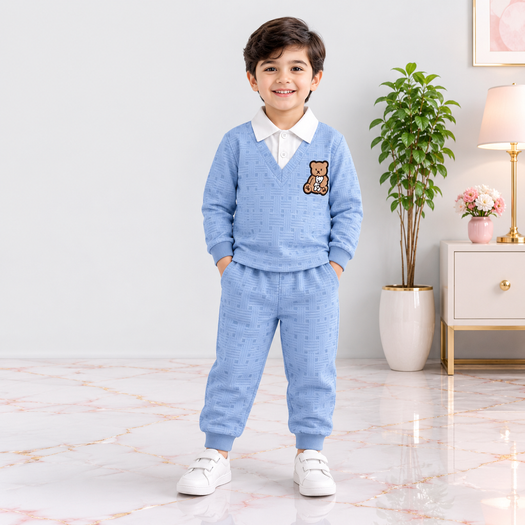 Boys Bear Design 2 Piece Set – Premium Jersey Casual Outfit | Lamtar Kids
