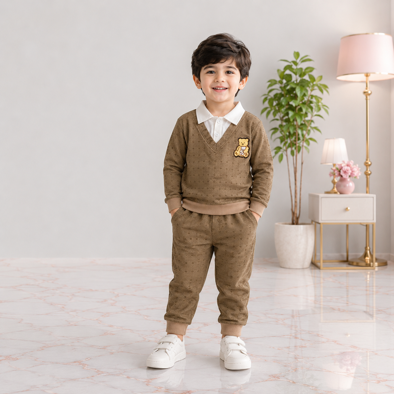 Boys Bear Design 2 Piece Set – Premium Jersey Casual Outfit | Lamtar Kids