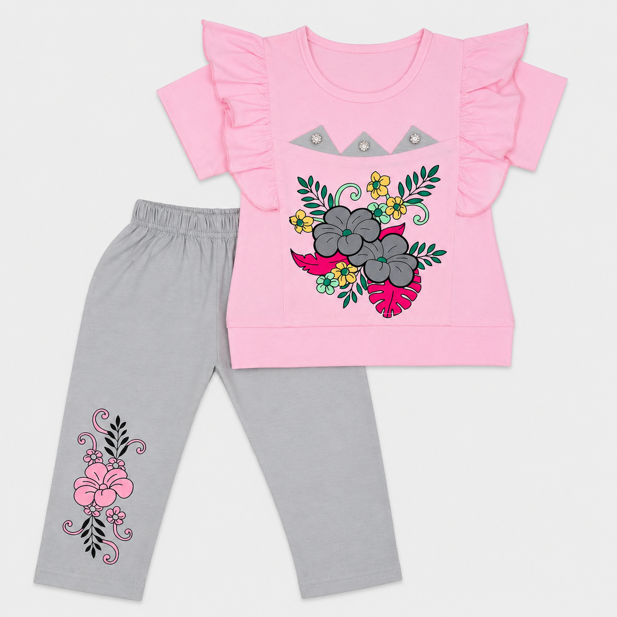Girls Floral Printed Ruffle Sleeve 2-Piece Set | Kids Summer Outfit