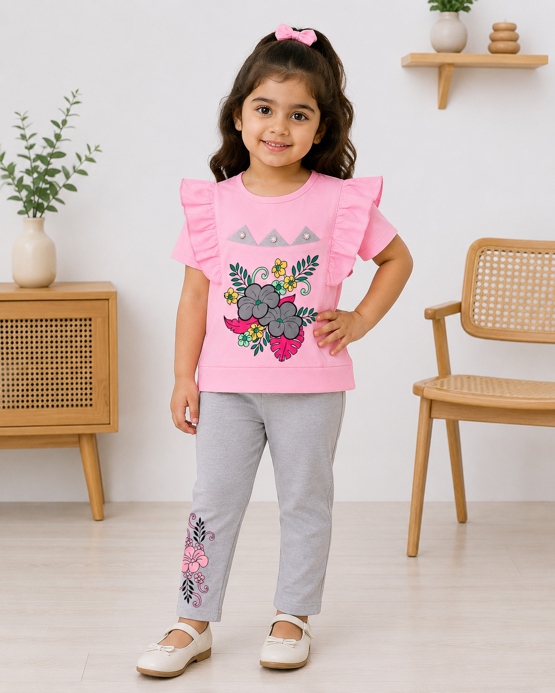 Girls Floral Printed Ruffle Sleeve 2-Piece Set | Kids Summer Outfit