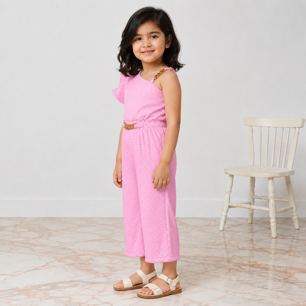 Girls Imported Jersey One Shoulder Jumpsuit – Pink Fancy Outfit | Lamtar Kids