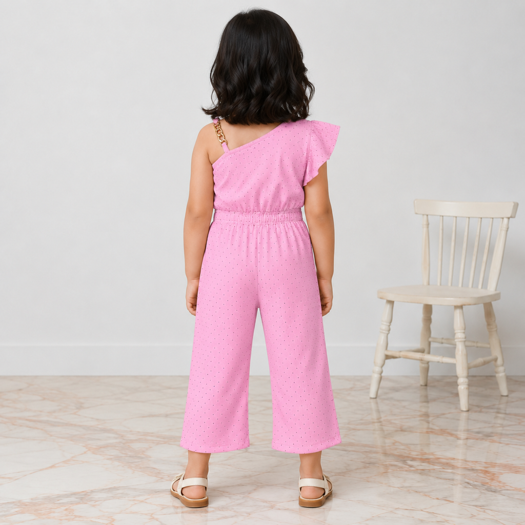 Girls Imported Jersey One Shoulder Jumpsuit – Pink Fancy Outfit | Lamtar Kids