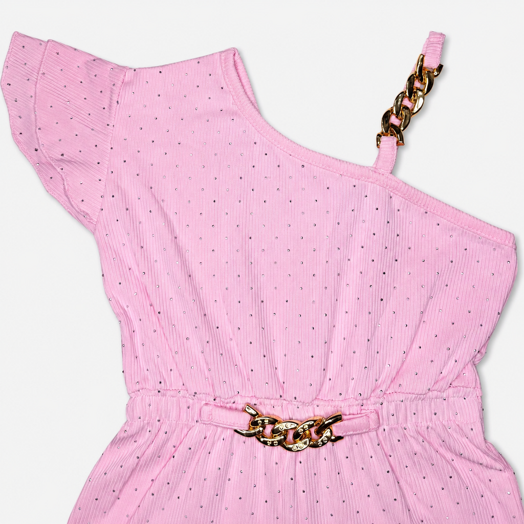 Girls Imported Jersey One Shoulder Jumpsuit – Pink Fancy Outfit | Lamtar Kids