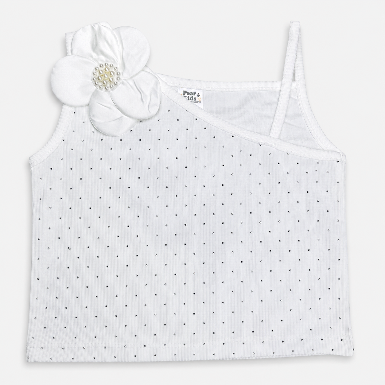 Baby Girl White One Shoulder Top with Green Cotton Shorts – Premium Jersey 2 Piece Summer Suit