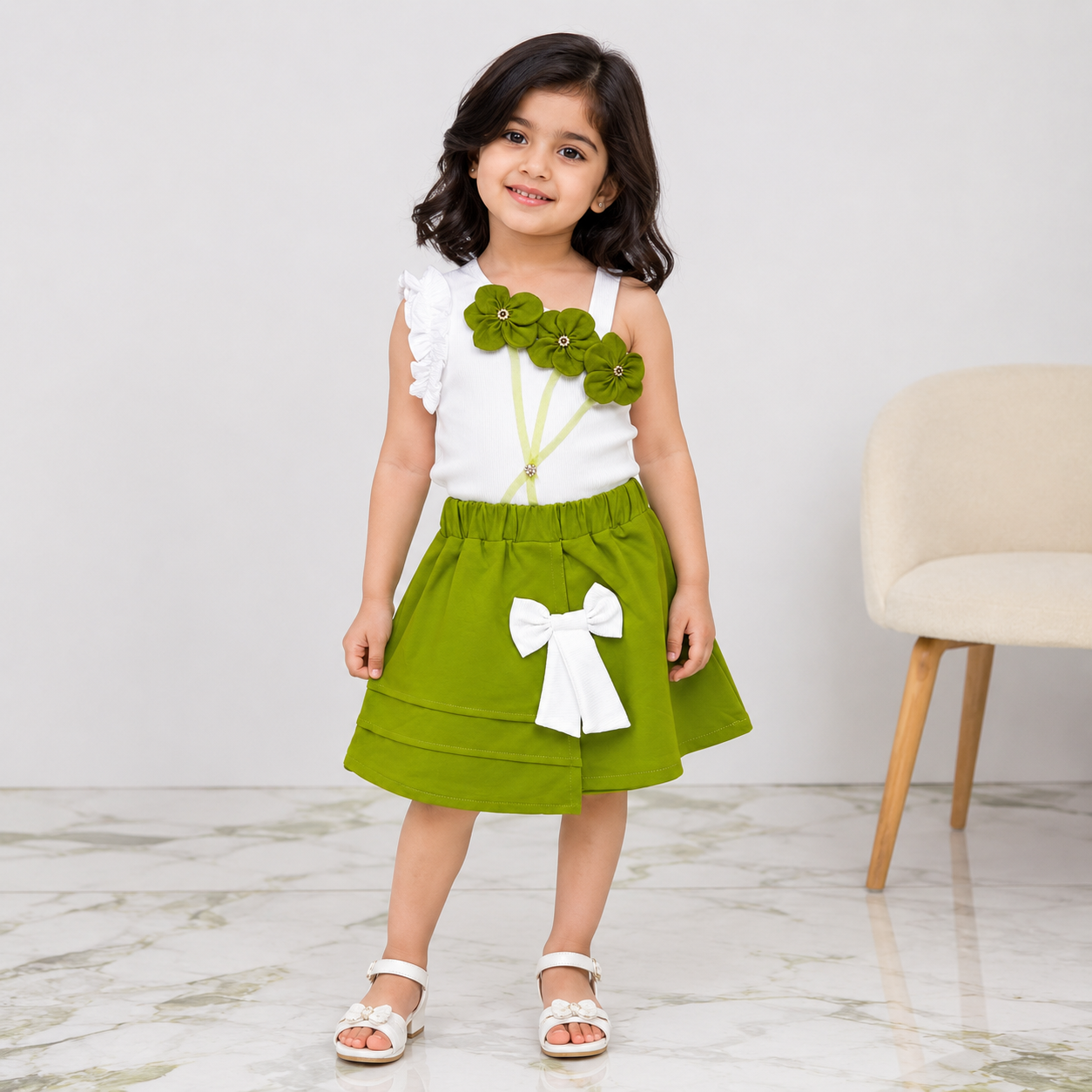 Girls Premium Jersey 2-Piece Floral Top & Skirt Set | Lamtar Kids