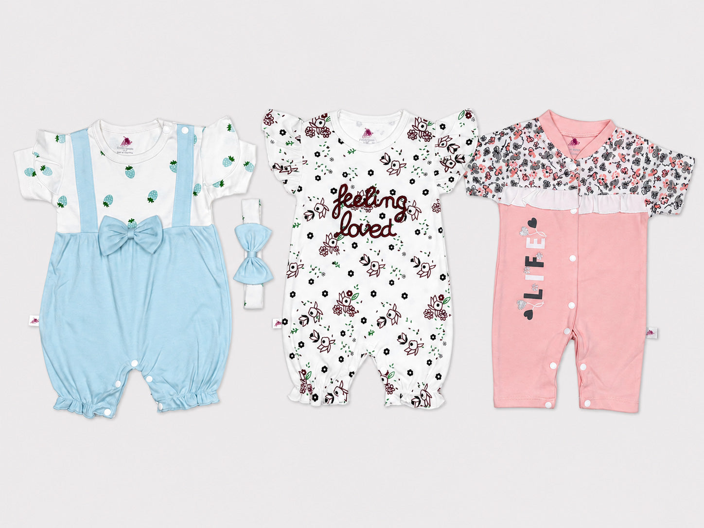 Pack of 3| Baby Girls Fine Jersey Romper| 0-9 Months – Newborn Summer Wear