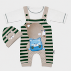 Baby Boys 3-Piece Romper Set | Bear Print Romper with Cap & Inner Shirt