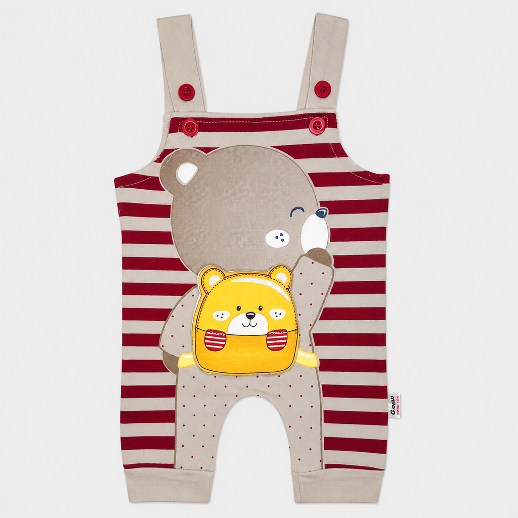Baby Boys 3-Piece Romper Set | Bear Print Romper with Cap & Inner Shirt