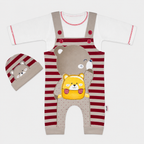 Baby Boys 3-Piece Romper Set | Bear Print Romper with Cap & Inner Shirt