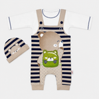 Baby Boys 3-Piece Romper Set | Bear Print Romper with Cap & Inner Shirt
