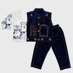 Boys 3 Piece Cotton Suit 6 Months-4 Years – Denim Style Jacket Trouser with Fine Interlock Inner
